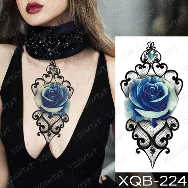 Waterproof Temporary Tattoo Sticker Blue Rose Peony Flowers Flash Tattoos Cross Rosary Body Art Arm Fake Sleeve Tatoo Women Men9529741