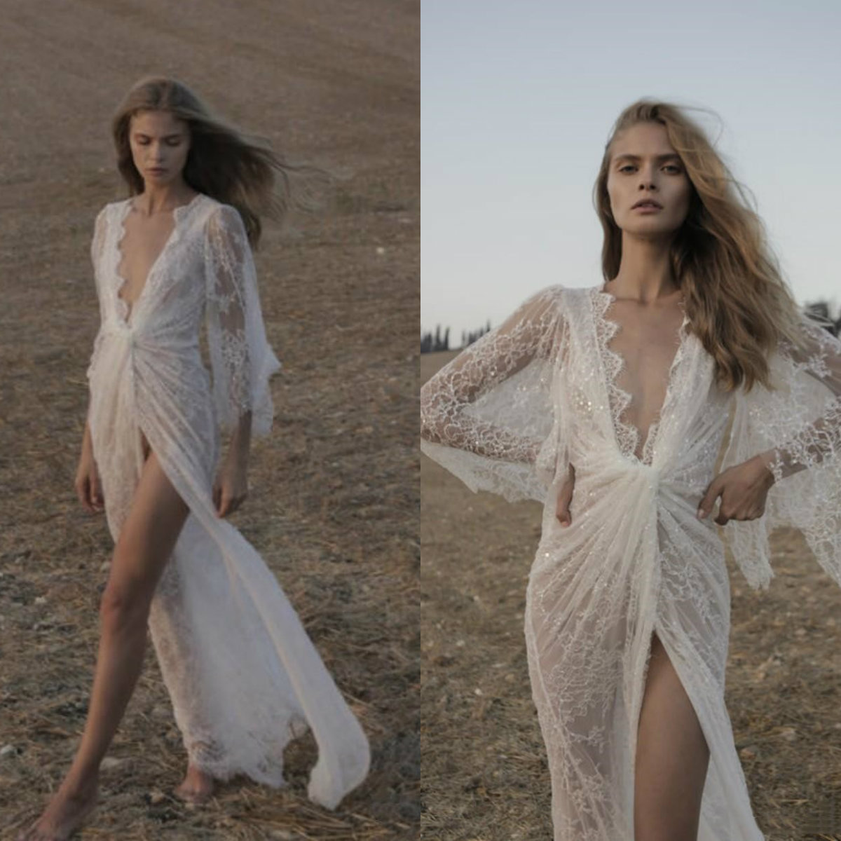 vneck wedding dresses long sleeve sequins lace thighhigh slits illusion bodice bridal gowns simple modern cheap sexy