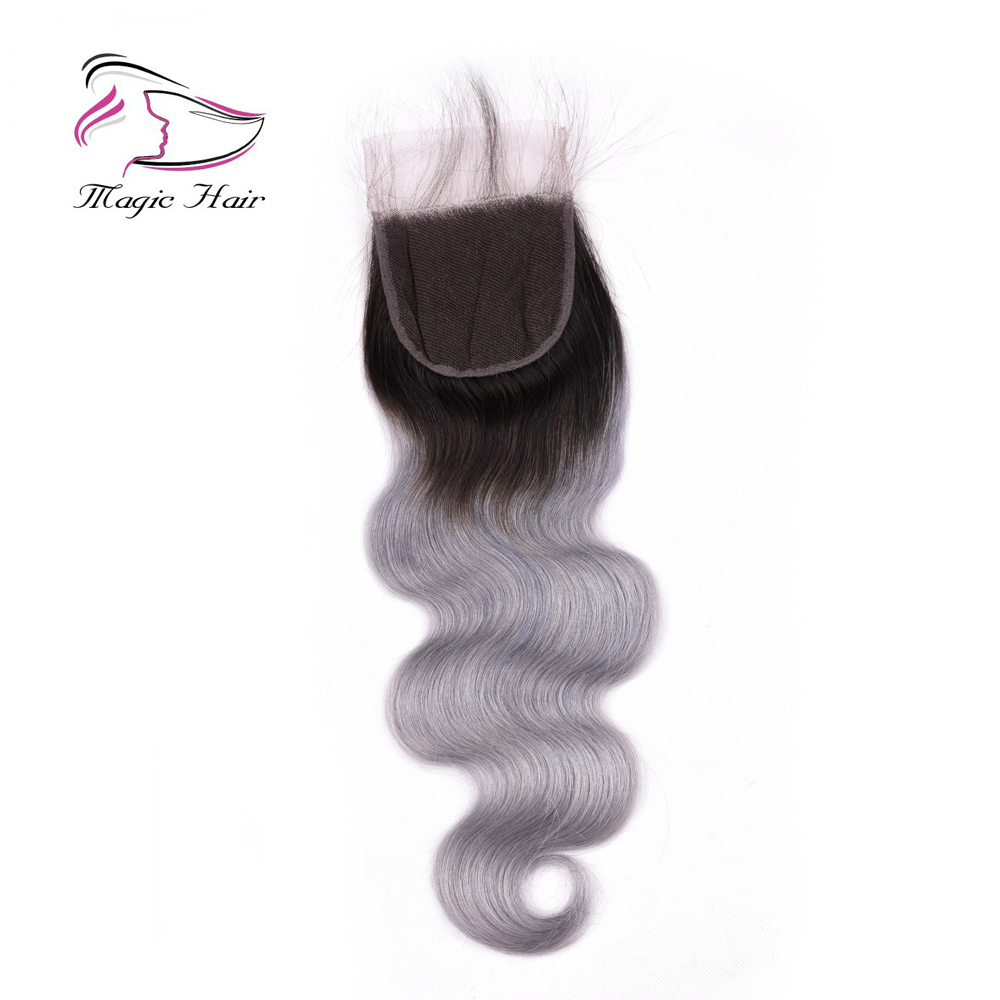 Evermagic Body Wave Ombre Color T1B/Grey T1B/Gray T1B/Sliver 3pieces Bundles With 1piece Closure 10-20inches human hair extension