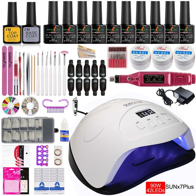 Nail Art Kits Manicure Set Kit Electric Handle Acrylic 36w/54/90w Led Lamp For Nails 10 Polish