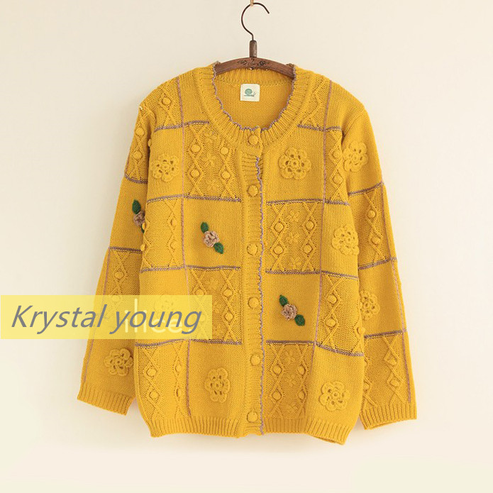 Mori girl new Spring Sweater Knitted floral Sweater single breasted knitwear, Yellow
Mori girl new Spring Sweater Knitted floral Sweater single breasted knitwear, Yellow