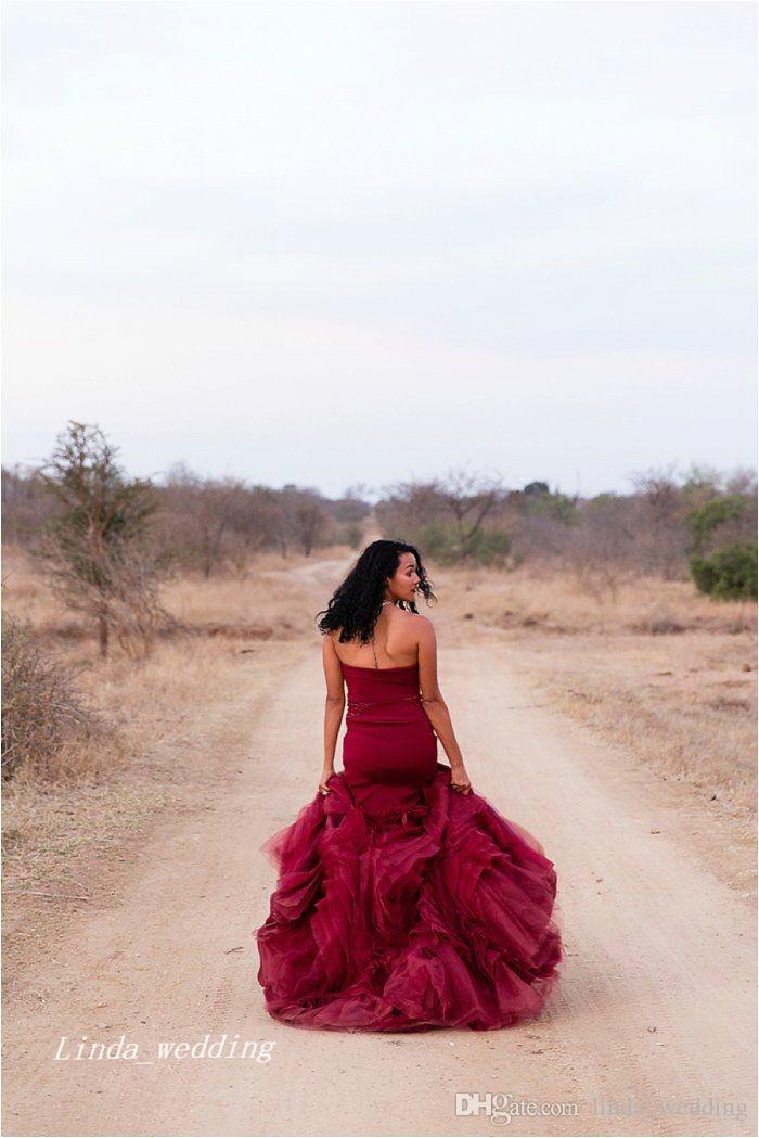 2019 Burgundy Mermaid Wedding Dresses Wine Red Strapless Backless Long Bridal Party Gowns Plus Size vestidos de novia sirena