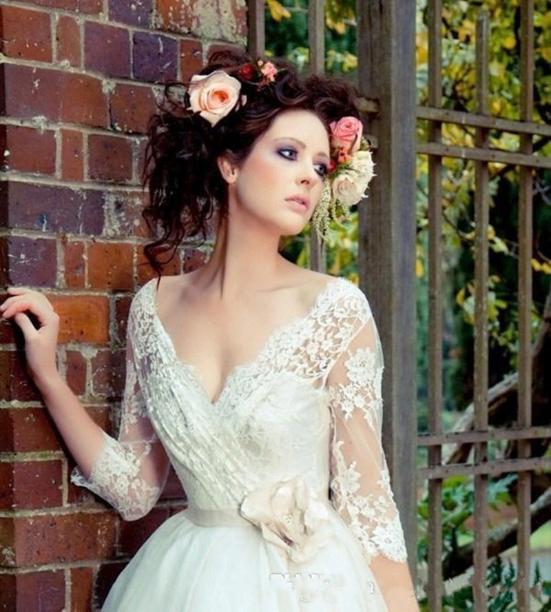 2020 New Vestidos De Noiva Vintage Wedding Dress Lace Half Sleeve Bridal Gowns A Line Tea Length Beach Garden Wedding Dresses