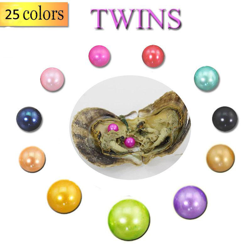 2018 Wholesale 25 Colors 6-7MM natural Twin Pearls in Saltwater DIY Oysters Akoya Oysters with Double Pearls Inside Love Wish Pearl Gifts от DHgate WW