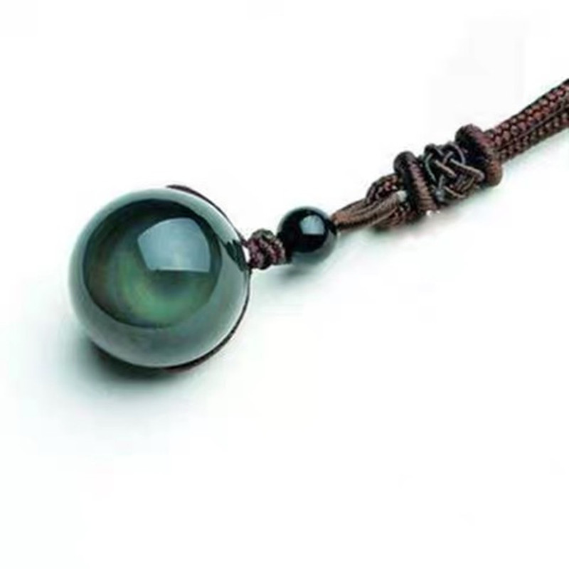 FashionObsidian Rainbow Eye Beads Ball Natural Stone Pendant Transfer Lucky Love Crysta Amulet Pendant Necklace Jewelry