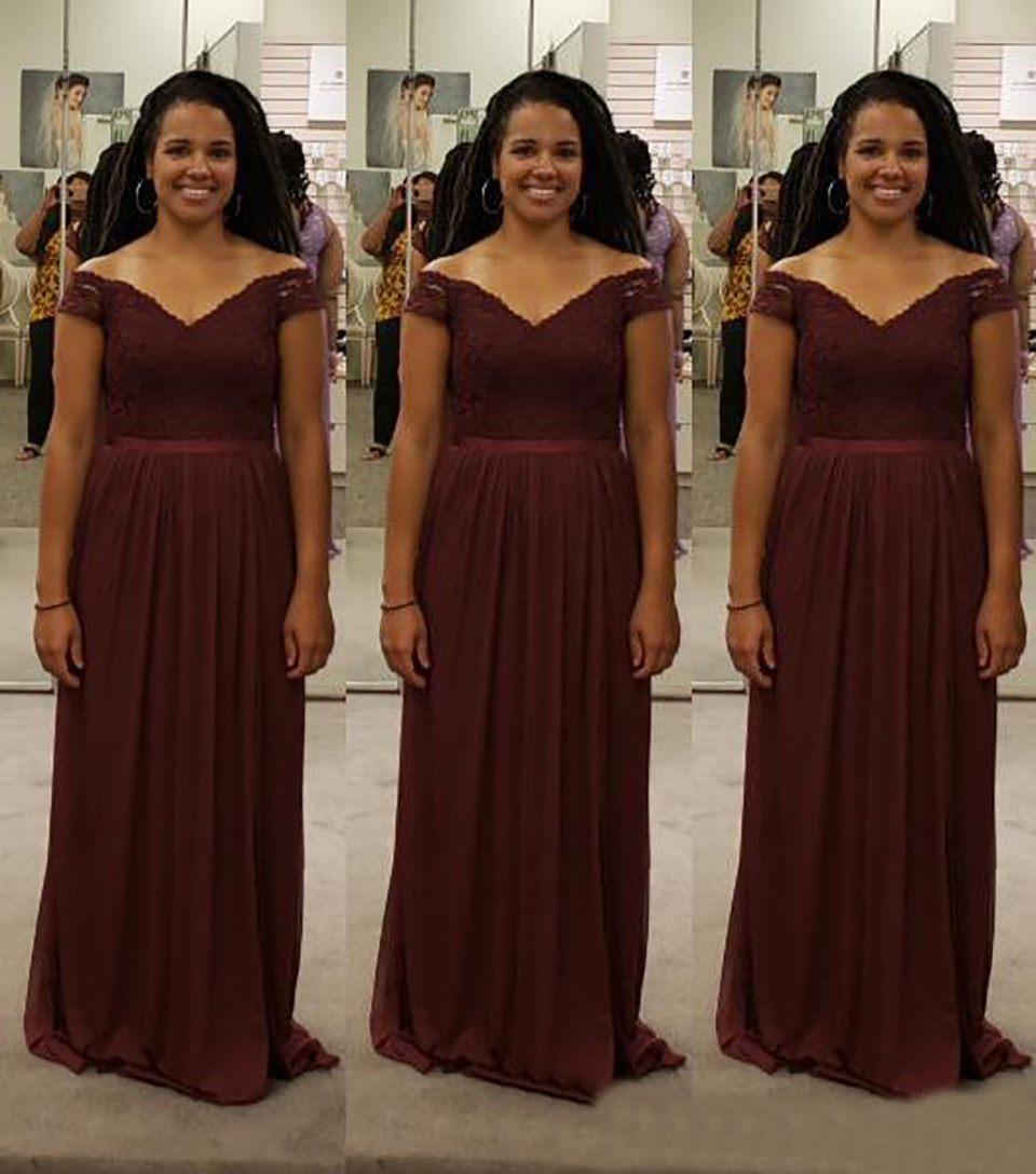 African burgundy chiffon Bridesmaid Dresses off the shoulder a-line Wedding Guest Dresses cheap long robes de demoiselle d'honneur BD9046
