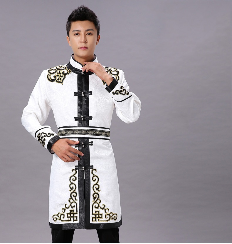 Men's Traditional ethnic clothing male tang suit top mongolian oriental jacket white asia vintage daily life Costume