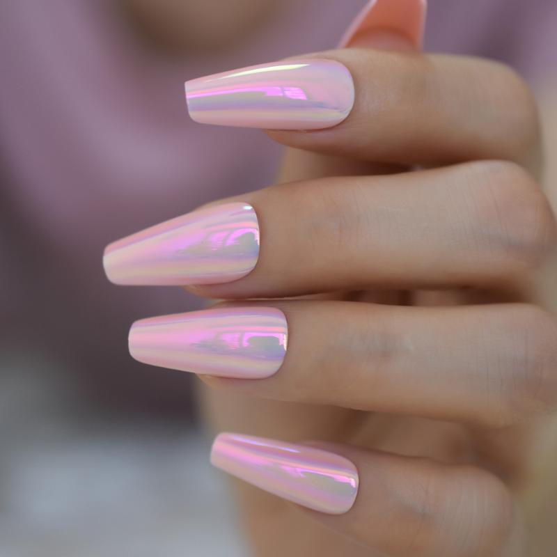 Shiny Holographic Pink Almond Press on False Nails Long Reflective Mirror Ballerina Coffin Fake Fingersnails Extention Tool, L5678
Shiny Holographic Pink Almond Press on False Nails Long Reflective Mirror Ballerina Coffin Fake Fingersnails Extention Tool, L5678