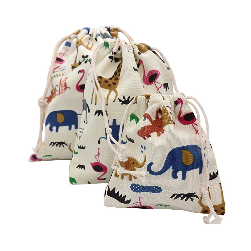 Cartoon Animals Storage Bags Baby Clothing Kids Toys Organizer Drawstring Candy Bags Cotton Jewelry Cosmetic Pouch gift bag