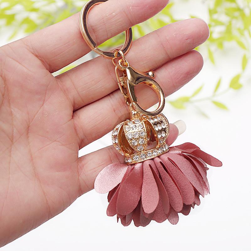 Shiny Rhinestones Key Chains Tassel Crown Flower Keychains Handmade Keyring Women Gift Bag Charm Pendant Key Ring