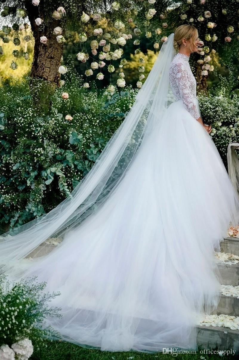 Boho Lace Stunning A Line Wedding Dresses High Neck Long Sleeve Tulle Skirt Split Sides Country Style Plus Size Bride Gowns Vestidos