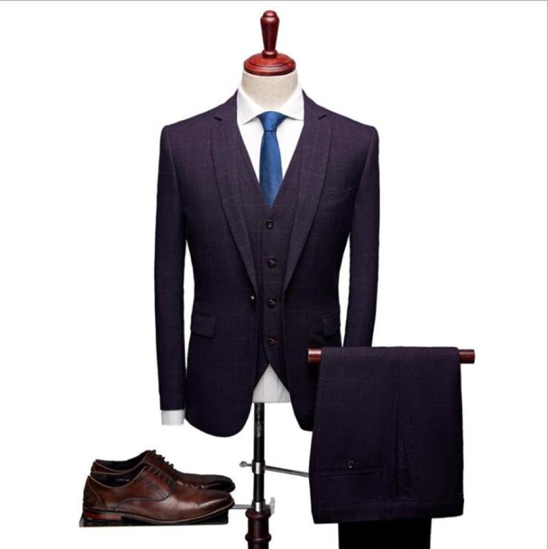 New Mens Plaid Suit Three-piece Male Korean Slim Business Casual Groom Wedding Suit, Black
New Mens Plaid Suit Three-piece Male Korean Slim Business Casual Groom Wedding Suit, Black