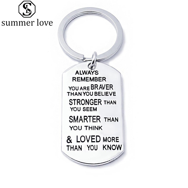 Stainless Steel Key Chain Ring You are Braver Stronger Smarter Than You Think Pendant Keychain For Family Friend Lover Gift-Z
Stainless Steel Key Chain Ring You are Braver Stronger Smarter Than You Think Pendant Keychain For Family Friend Lover Gift-Z