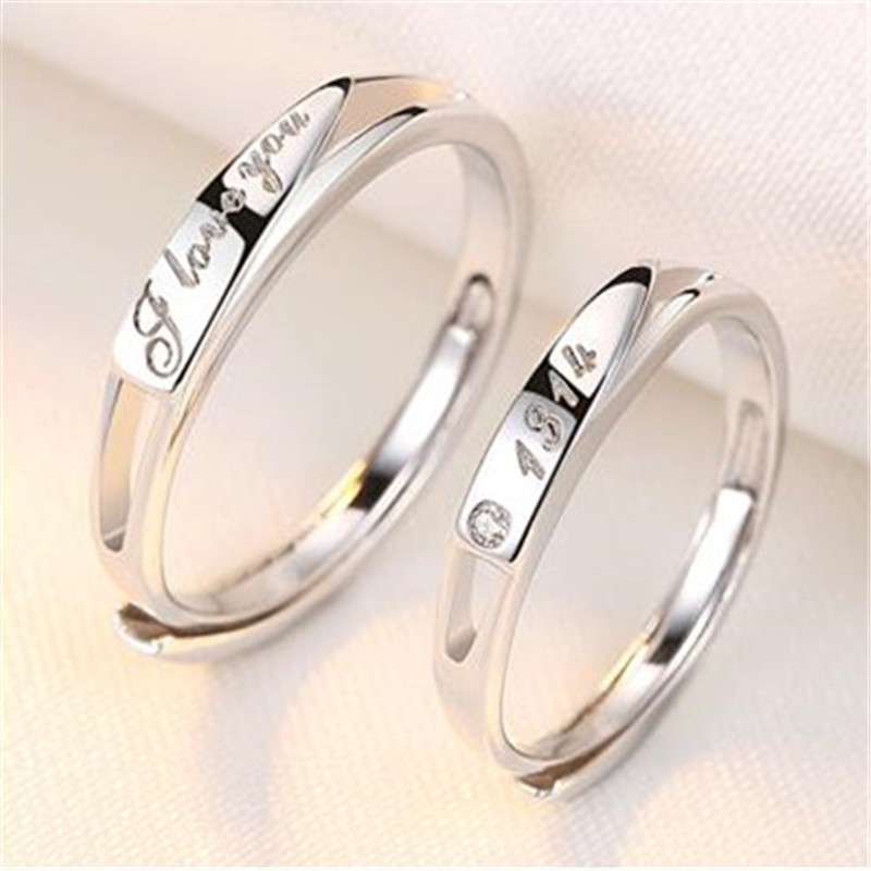 Wholesale- Ring Set Opening Adjustable Men and Women Fashion 925 Sterling Silver Platinum Ring Anniversary Party Gift Jewelry