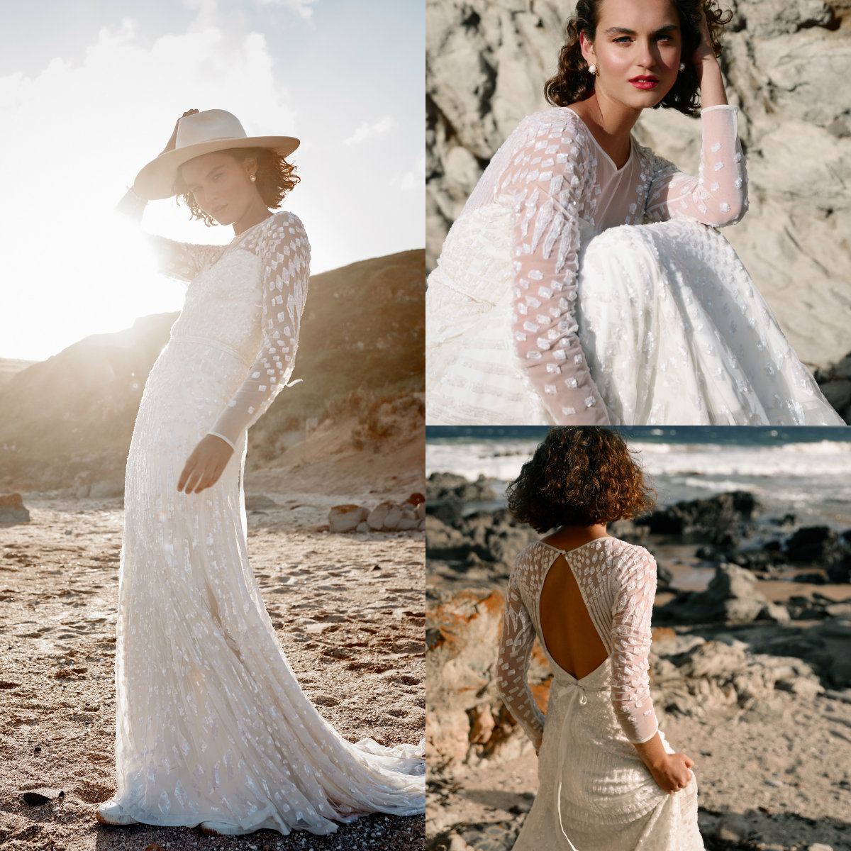 2020 Lace Mermaid Wedding Dresses Sweep Train Sequins Appliqued Beads Long Sleeve Wedding Dress Hollow Back Boho Robes De Mariée