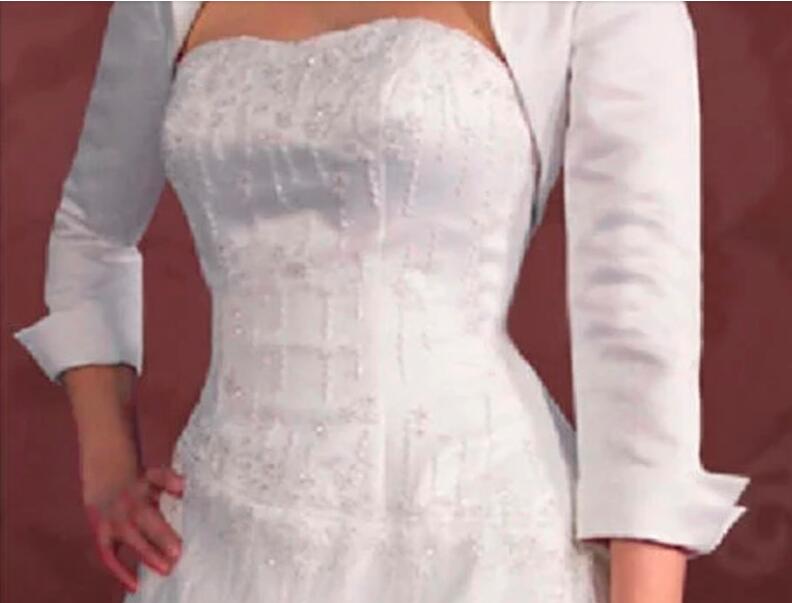 Cheap New Short Ivory White Wedding Jackets Front Open Bridal Women's Bolero Stain 3/4 Sleeve Custom Made Wraps Jacket