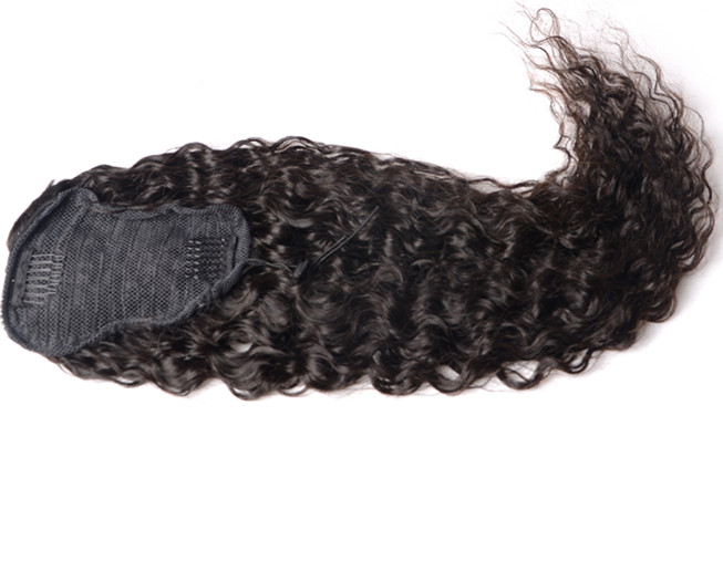 Clip in Ponytail Extension Long Straight Kinky Thick Curly Human Hair Fluffy Pony Tail Wrap Around 24 Inch - Black Brown