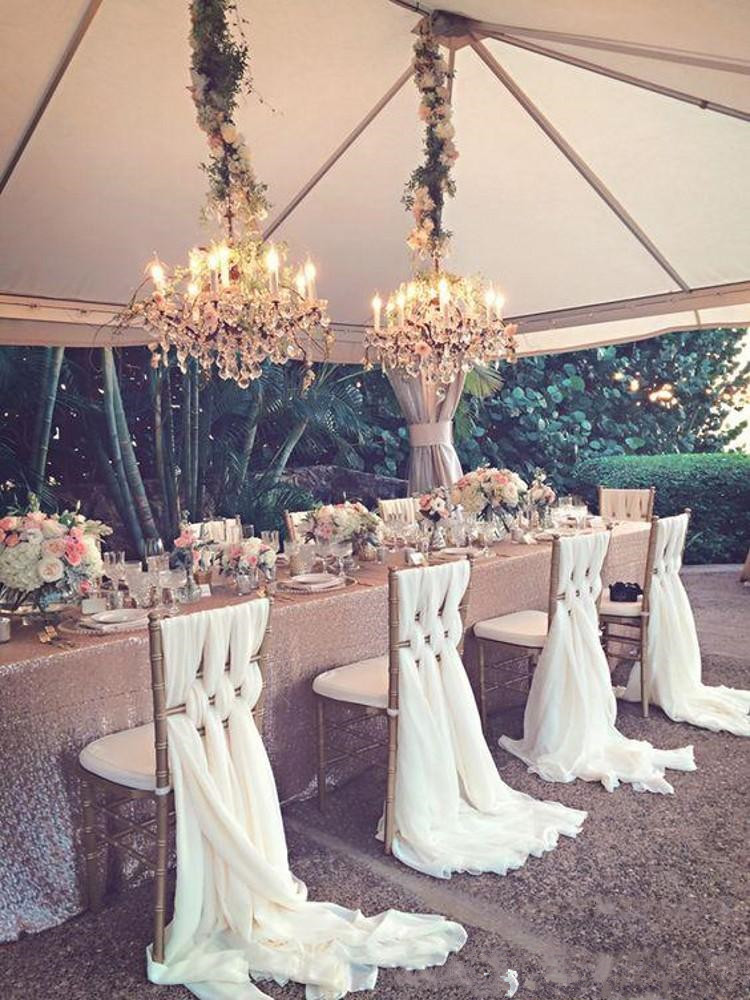 55*200CM Romantic Wedding Chair Sashes White Ivory Celebration Birthday Party Event Chiavari Chair Decor Wedding Sashes Bows