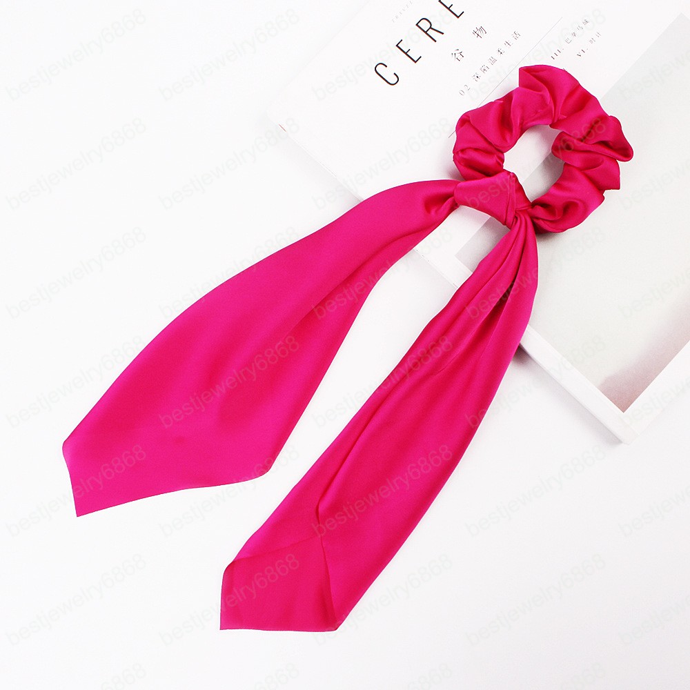 New Long Ribbon Scrunchie Stretchy Headbands Satin Scrunchy Elastic Hair Bands Girls Hair Ties Solid Women Hair Accessories
