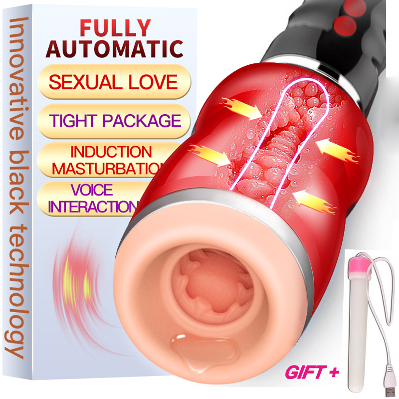 Louge Oral Sex Mouth Suction Automatic Male Masturbator For Man Silicone Vagina Real Pussy Moan Vibrator Sex Toys For Men Erotic Y190124