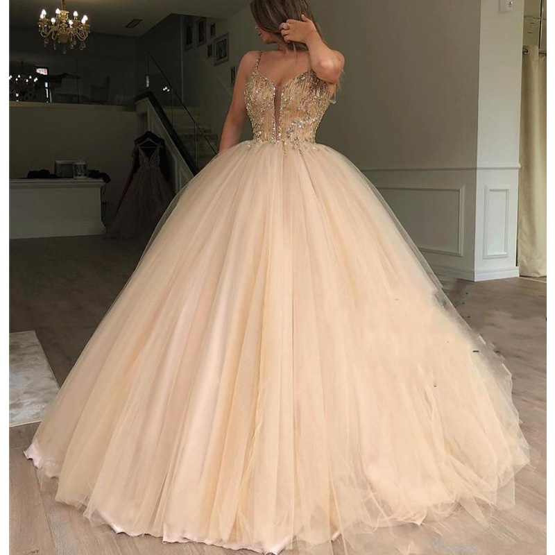 Luxury Gold Sequined Sweet 16 Quinceanera Dresses 2020 Ball Gown Beaded Debutante Masquerade Vestidos De 15 Anos
