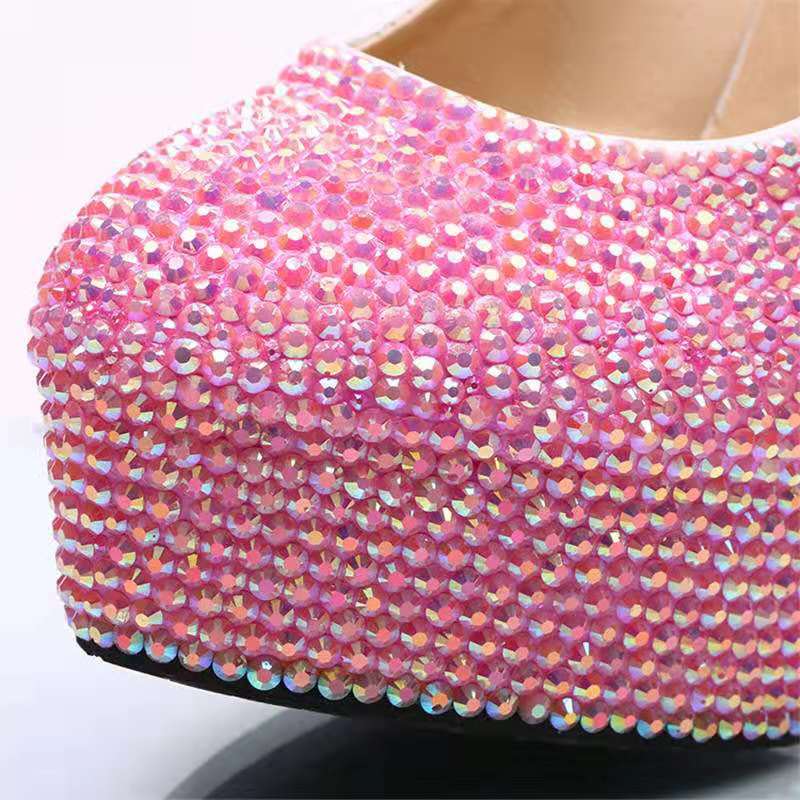 Shiny Full Fuchsia Diomond Wedding Shoes Pumps High Heels Bridal Shoes 5cm 8cm 11cm 14cm Bling Bling Prom Shoes for Lady