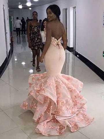 pink sexy mermaid african evening dresses sweetheart lace satin prom dresses vintage elegant formal party bridesmaid pageant gowns