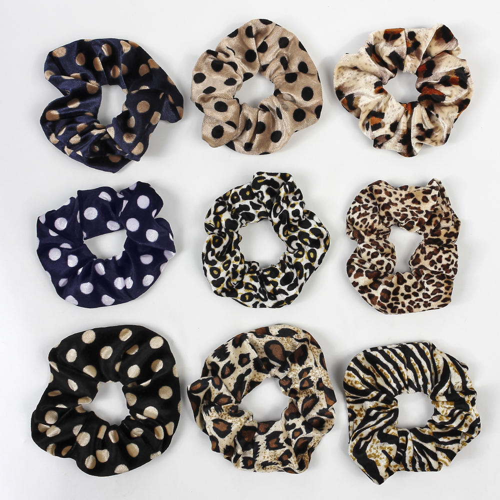 Leopard Velvet Scrunchies Hair Accessories For Women Girl Elastic Hair Ring tie Ponytail Holder Rubber pleuche Dot Hair Band 20pcs 1015A