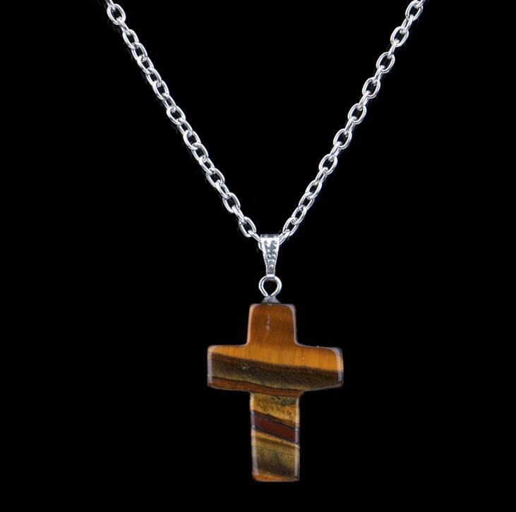 Fashion cross shape stone pendant turquoise crystal necklace DJN15 mix order Pendant Necklaces jewelry
