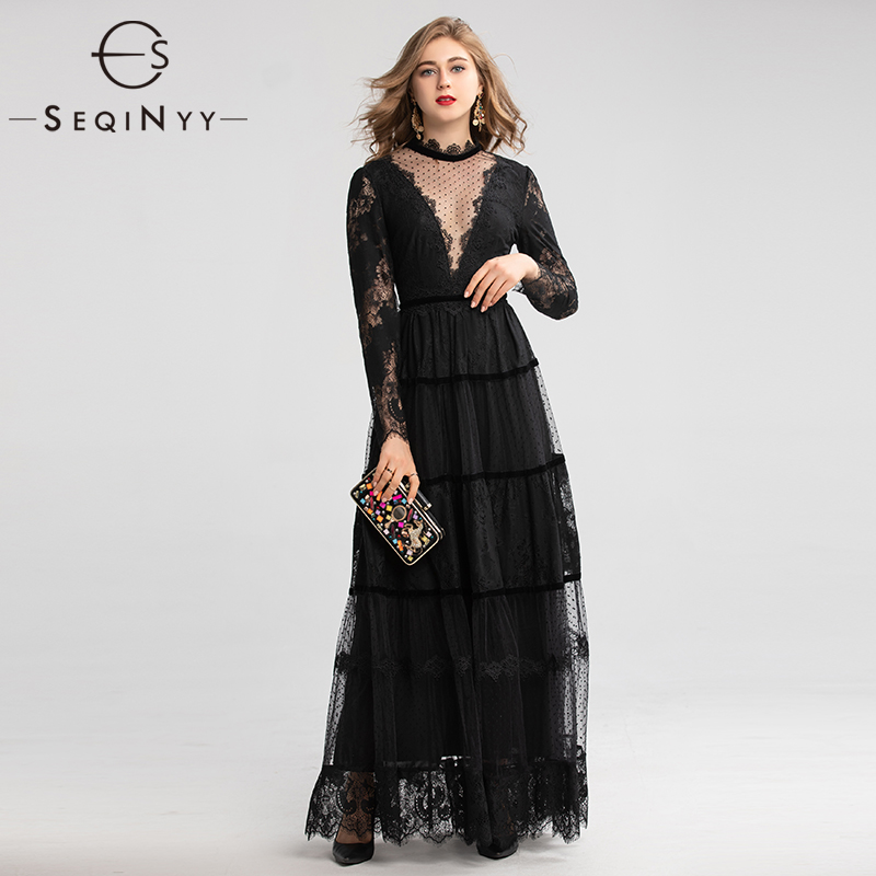 SEQINYY Sexy Maxi Dress 2020 Summer Spring New Fashion Design Women Long Sleeve Translucent Mesh Lace Flowers High Quality Dress, Black
SEQINYY Sexy Maxi Dress 2020 Summer Spring New Fashion Design Women Long Sleeve Translucent Mesh Lace Flowers High Quality Dress, Black