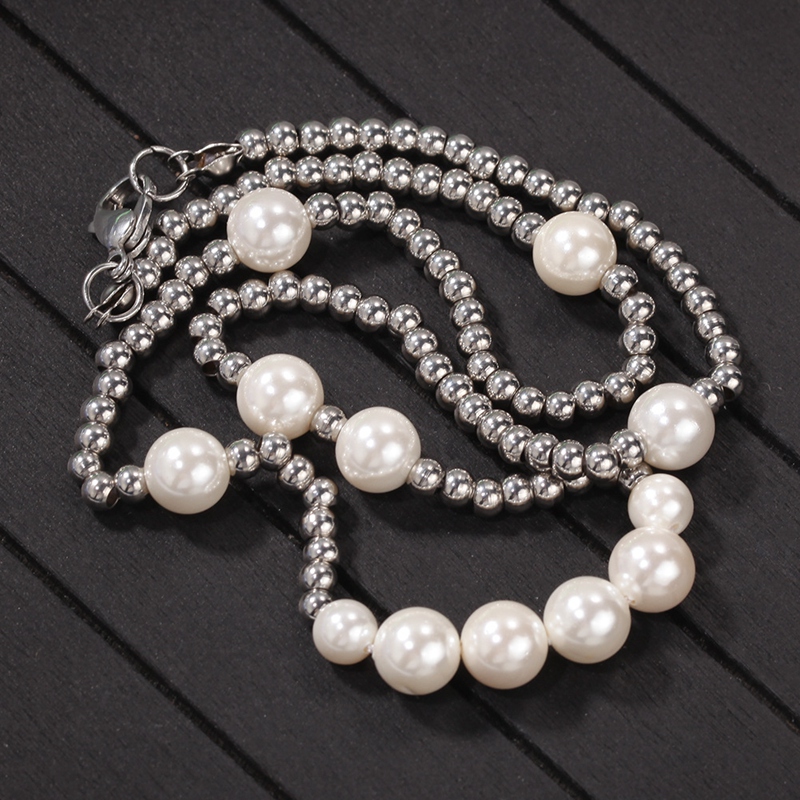 New Fashion Mens Pearl Necklace Hip Hop Stainless Steel Ball Beaded Necklaces Jewelry Clavicle Chain