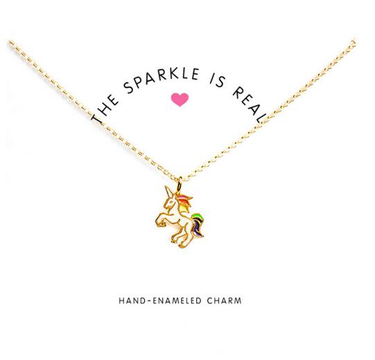 NEW Fashion Unicorn Necklace for Girls Children Kids Enamel Cartoon Horse Jewelry Women Animal Pendant Necklace with Retail Card WL1155
