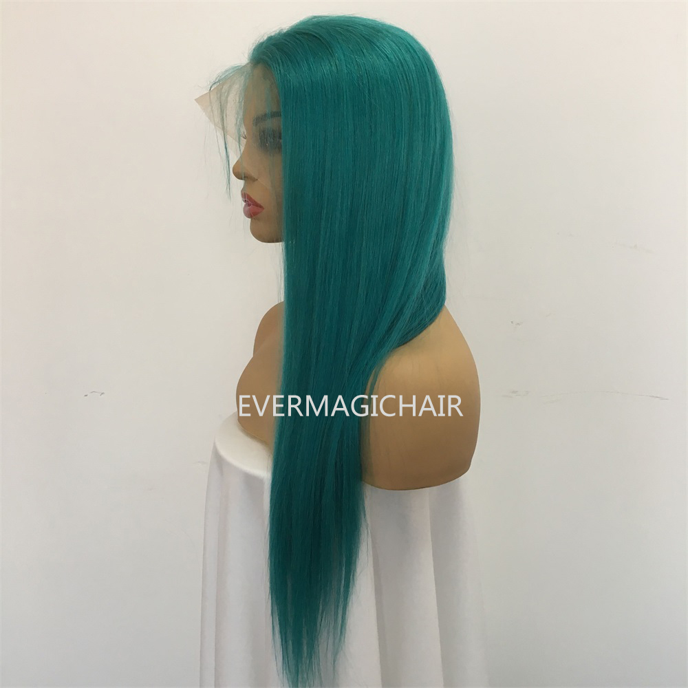 Pure Teal Full Lace Human Hair Wigs Silky Straight Brazilian Virgin Human Hair 150 Density Lace Front wig With Baby Hair Glueless