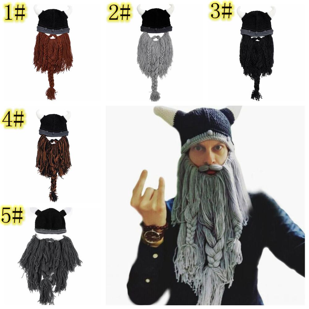 

Knitted Beard Beanie horn Mask cap Handmade Barbarian Vagabond Funny Halloween Hat Chirtsmas gift Crazy Ski pirate Crochet Caps FFA950 12pcs, As pic