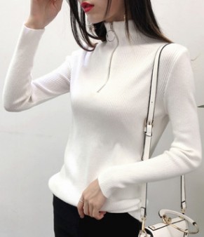 Casual Knitted Turtleneck Pullovers Sweater Women Autumn Winter Zipper Up Solid Slim Knitting Sweaters Pull Femme