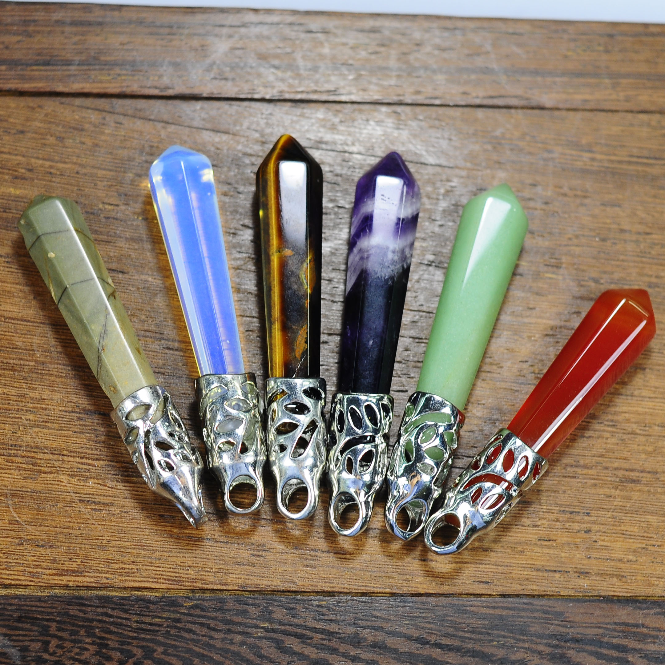 Hexagonal Column Shape Healing Tip Chakra Pendant Quartz Crystal Stone Charm Necklace