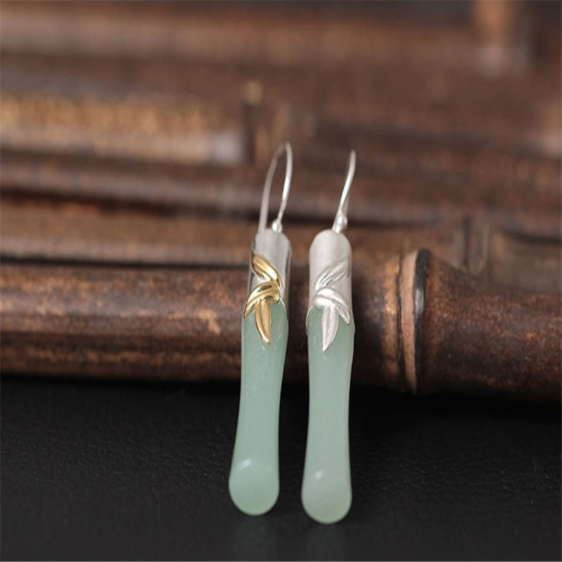 100% 925 Sterling Silver Bamboo Jade Dangle Earrings For Women Fashion Ethinic Handmade Gemstone Drop Earring
100% 925 Sterling Silver Bamboo Jade Dangle Earrings For Women Fashion Ethinic Handmade Gemstone Drop Earring