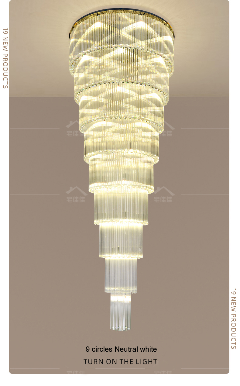 LED Modern K9 Crystal Chandeliers Lights Fixture European Crystal Chandelier American Villa Hotel Big Long Stair Way Home Indoor Lighting Staircase Ha