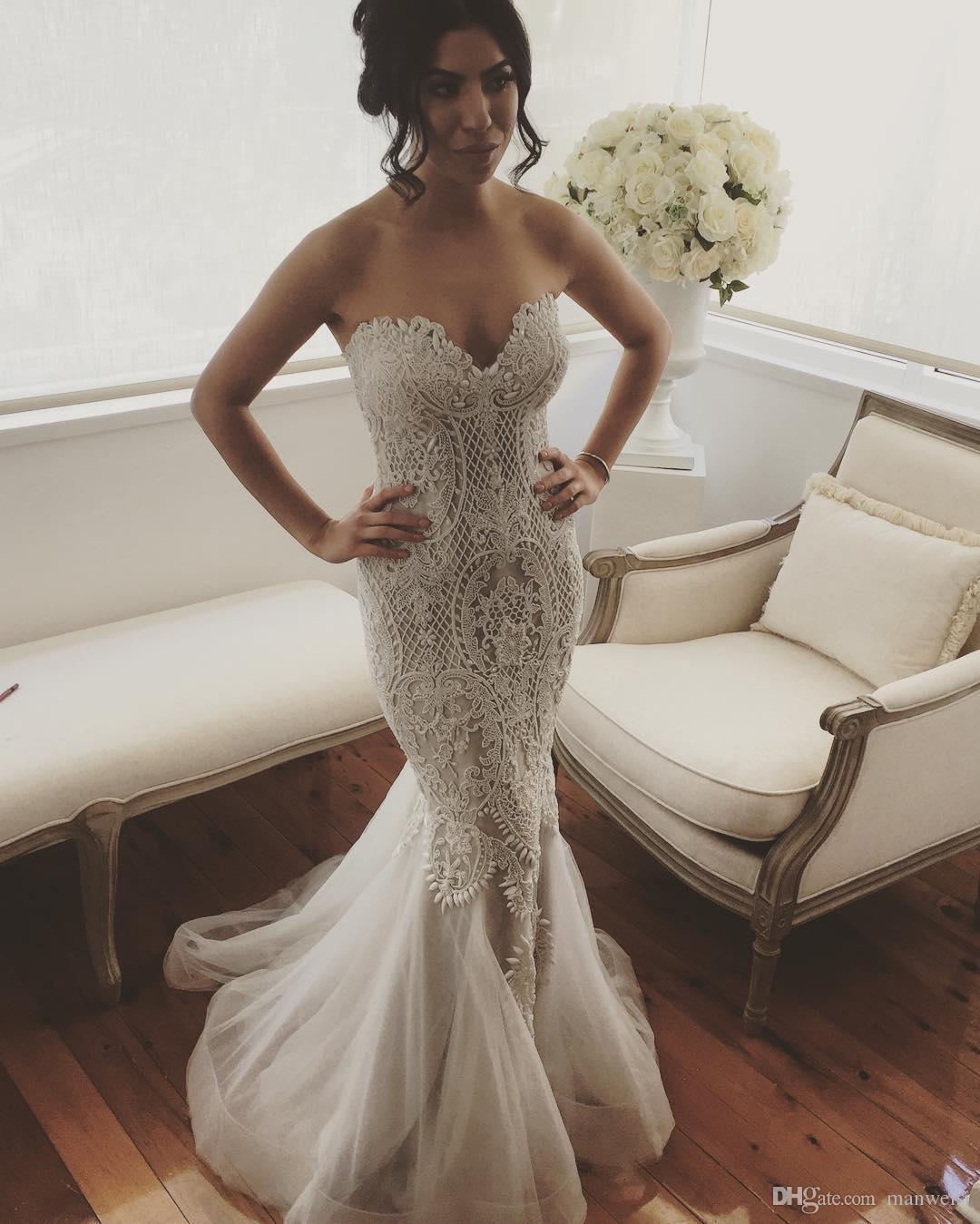 Gorgeous Mermaid Wedding Dresses With Detachable Overskirts Sweep Train Sweetheart Tulle Lace Wedding Dress Custom Made Bridal Gowns