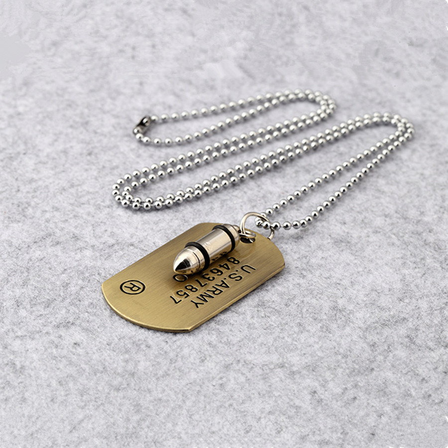 Men Card Dog s Pendant Necklace Stainless Steel 70cm Long Beads Jewelry Fashion Necklaces