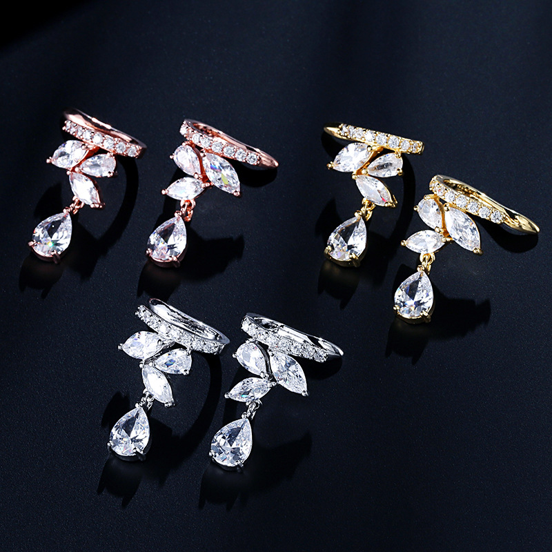 Top Quality 18K White Gold Horst Eye Cubic Zirconia Water Drop Cuff Earring Personalized Ear Cuff Womens Cuff Studs Jewelry Gifts for Girls