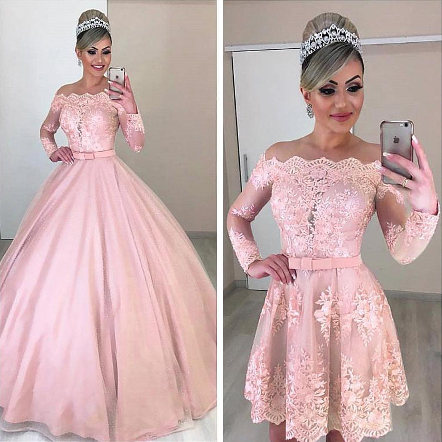 2020 New Unique Tulle Off The Shoulder Neckline 2 In 1 Wedding Dresses Long Sleeves Bowknot Detachable Skirt Pink Bridal Dress, Gray
2020 New Unique Tulle Off The Shoulder Neckline 2 In 1 Wedding Dresses Long Sleeves Bowknot Detachable Skirt Pink Bridal Dress, Gray