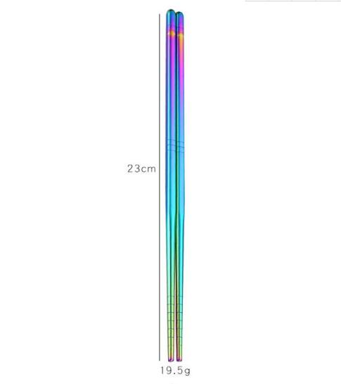 Glossy Stainless steel Gold-plated Chopsticks Rose Gold Rainbow Square Chopsticks Colorful Stainless Steel Chopsticks