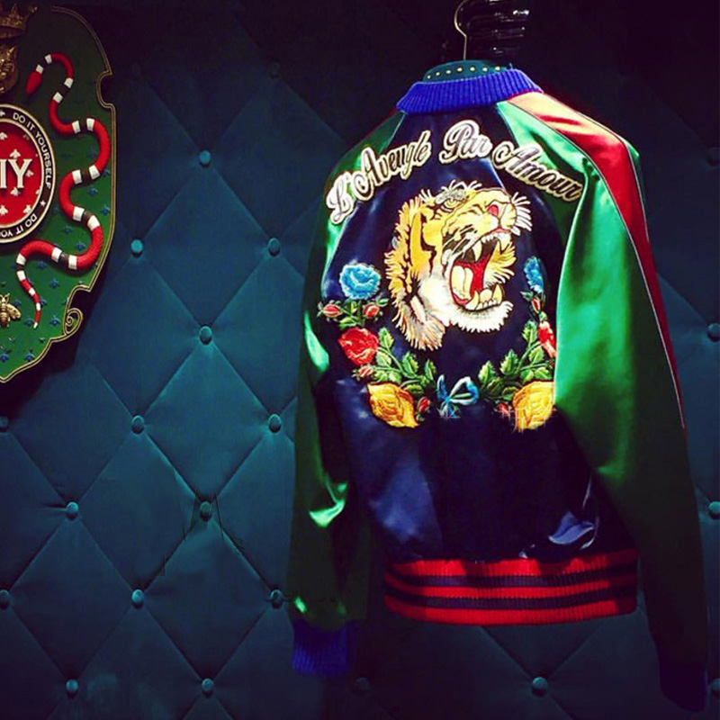 2023 Autumn Women Bomber Jacket Coat Reversible Baseball Jackets Sukajan Vintage Tiger Head Embroidered Winter Pilots Outerwear