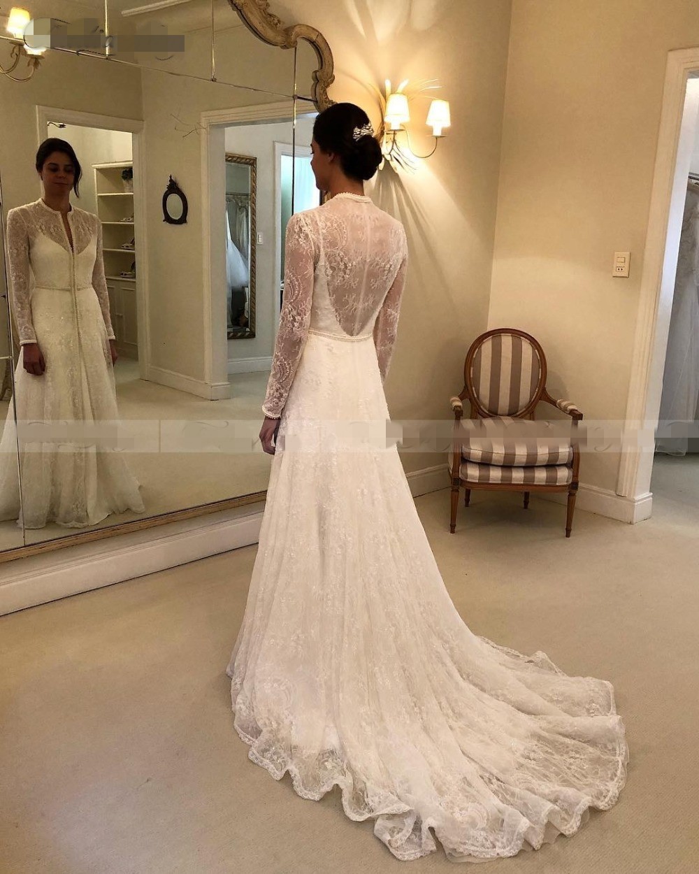Vintage Lace Long Sleeves Mermaid Two Pieces Wedding Dresses with Detachable Skirt Coat Beaded lace Boho Arabic Wedding Dresses 2019