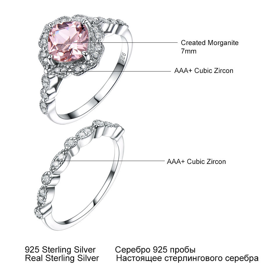 UMCHO Solid Sterling Silver Morganite Rings For Women Engagement Anniversary Band Ring Set Pink Gemstone Valentine's Gift LY191226