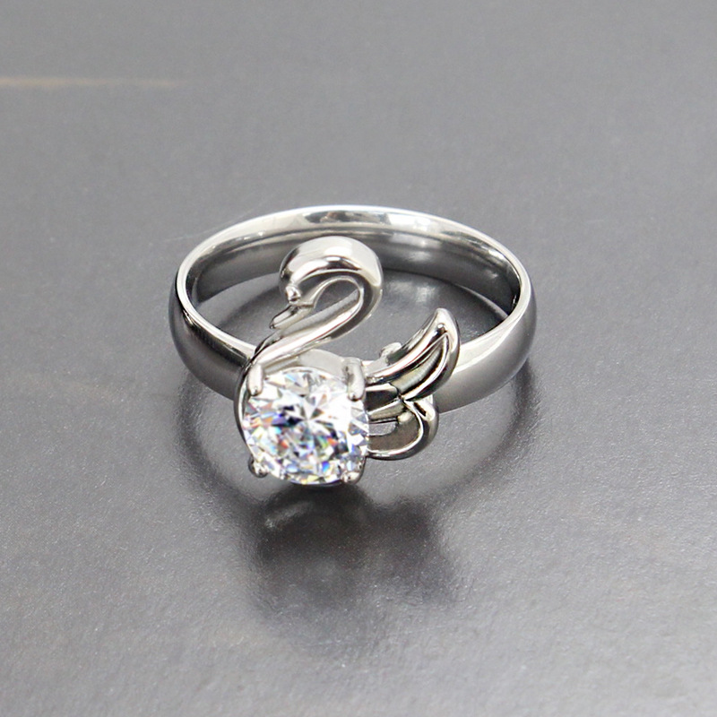Wholesale- Titanium steel rings for women Swan set auger female ring engagement diamond rings sona diamond ring free shipping