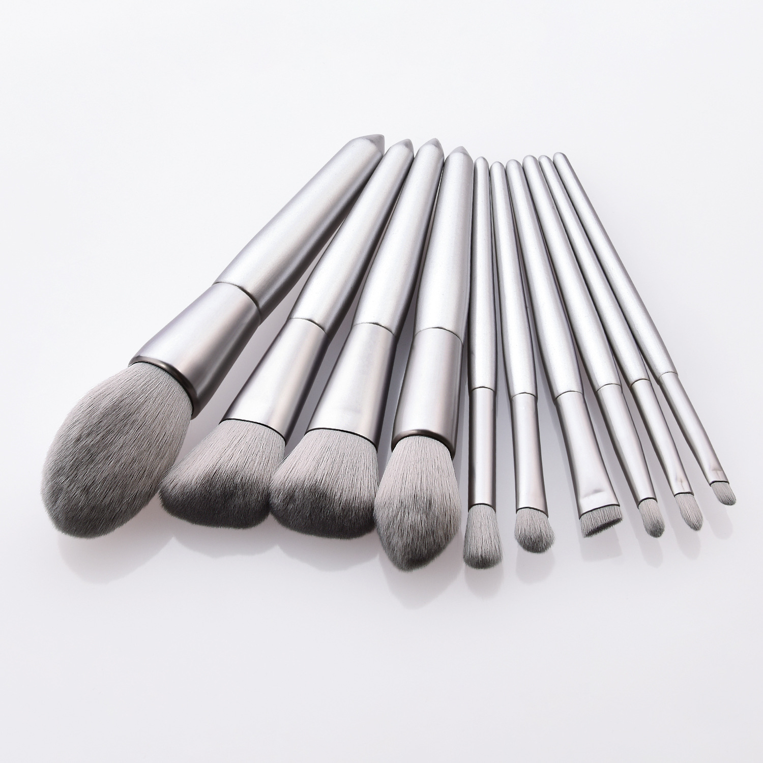 Silver color Eye shadow makeup brushes set 10Pcs brush tools & accessories for loose powder blush cosmetics super soft nylon hair DHL Free