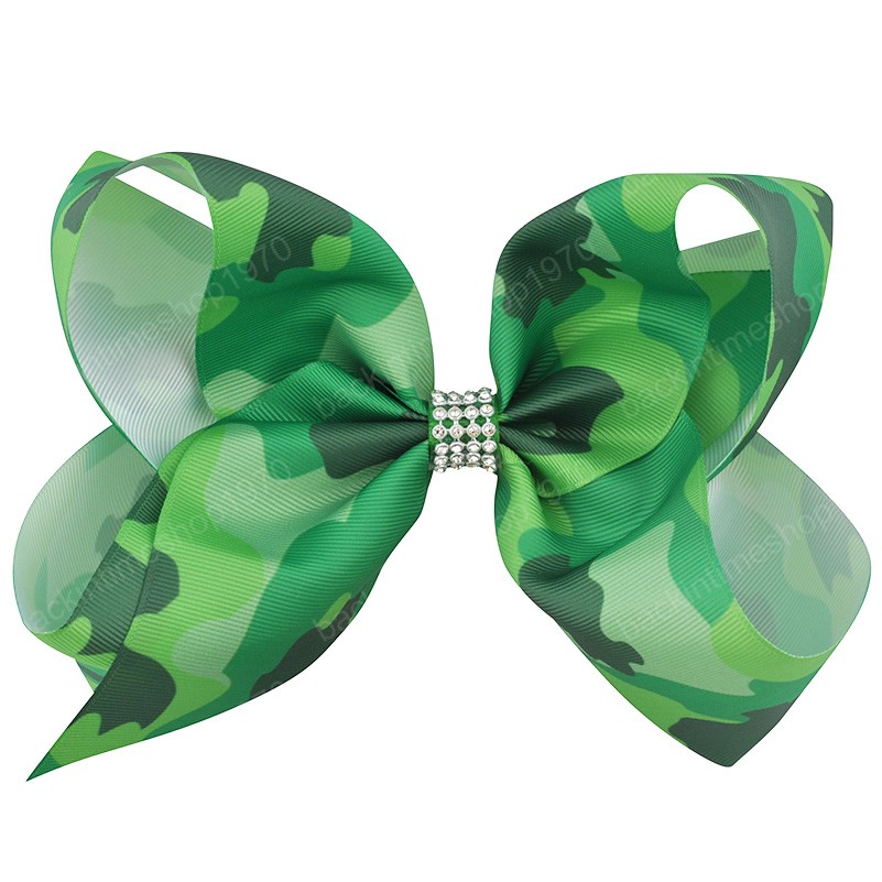 8Inch Large Ribbon Hair Bows Print Camouflage Girls Barrettes Hair Accessories For Women Festival Hair Clip Rhinestone Headdress