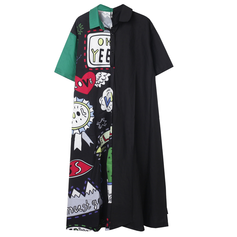Large design sense women's minority shirt new summer cartoon loose split long knee over shirt women 2020, Black
Large design sense women's minority shirt new summer cartoon loose split long knee over shirt women 2020, Black